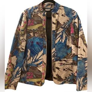 Chico’s  jacket,100% cotton denim feel. Abstract print zip up. All season.